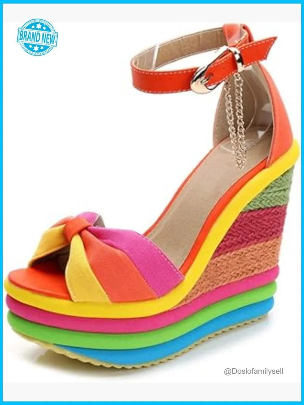 Gladiator Ankle Strap High Heel Platform Wedge Rainbow Sandals Women
